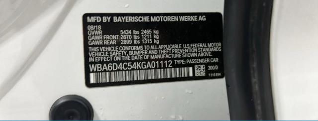 2019 Bmw 650 I Gran მანქანა იყიდება აუქციონზე, vin: WBA6D4C54KGA01112, აუქციონის ნომერი: 84439725