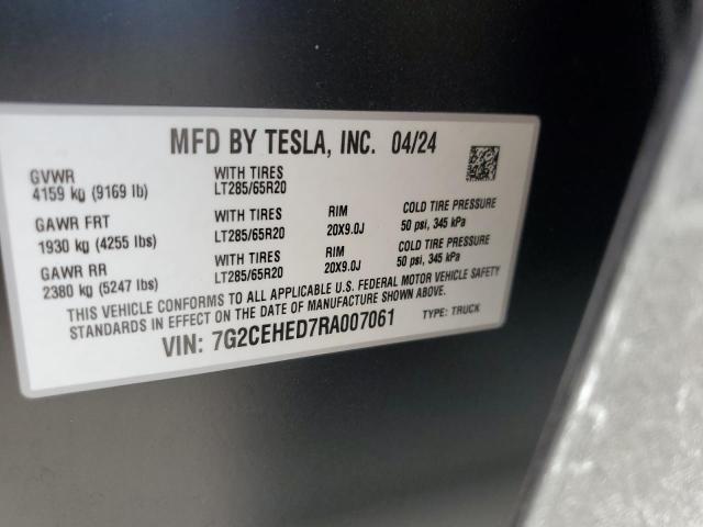 2024 Tesla Cybertruck მანქანა იყიდება აუქციონზე, vin: 7G2CEHED7RA007061, აუქციონის ნომერი: 71506935