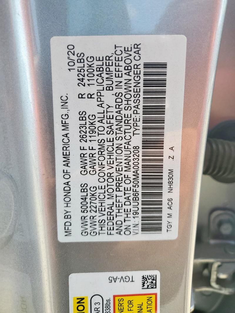 71183255 :رقم المزاد ، 19UUB6F50MA003208 vin ، 2021 Acura Tlx Tech A مزاد بيع