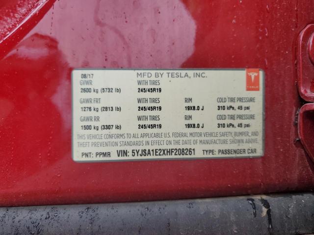 Auction sale of the 2017 Tesla Model S, vin: 5YJSA1E2XHF208261, lot number: 81592285