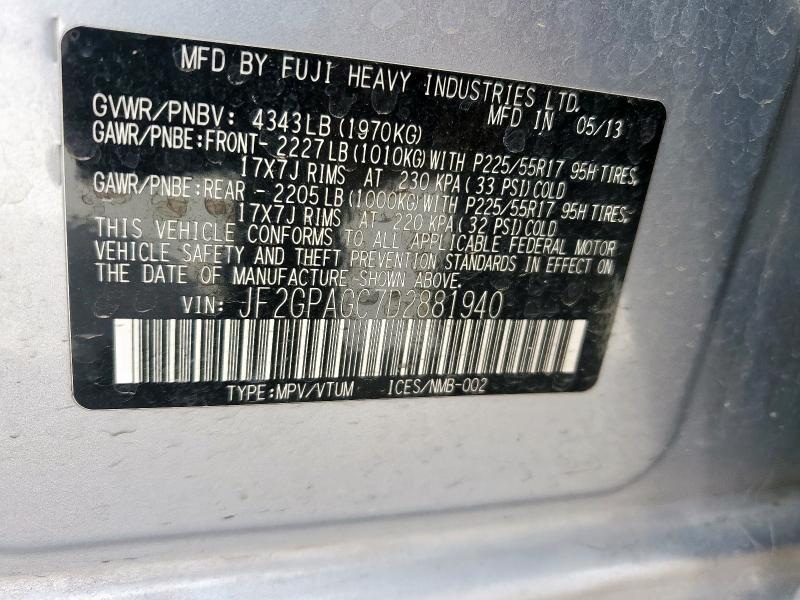 2013 Subaru Xv Crosstr მანქანა იყიდება აუქციონზე, vin: JF2GPAGC7D2881940, აუქციონის ნომერი: 84376255