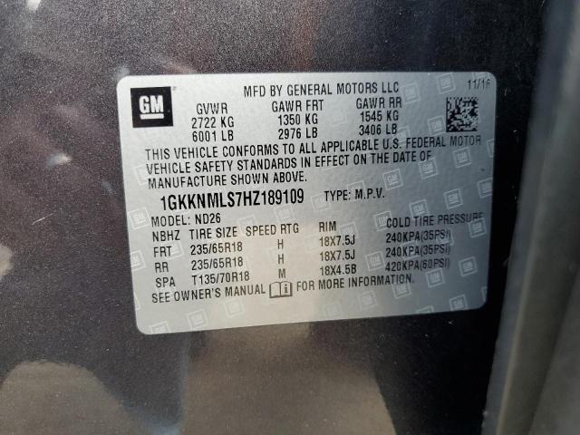 82095325 :رقم المزاد ، 1GKKNMLS7HZ189109 vin ، 2017 Gmc Acadia مزاد بيع