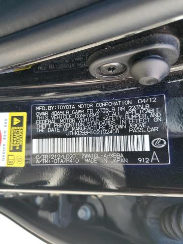 80008615 :رقم المزاد ، JTHKD5BH1C2102458 vin ، 2012 Lexus Ct 200 مزاد بيع