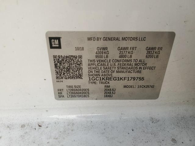 Продаж на аукціоні авто 2019 Chevrolet Silverado, vin: 1GC1KREG1KF179755, номер лоту: 81480725