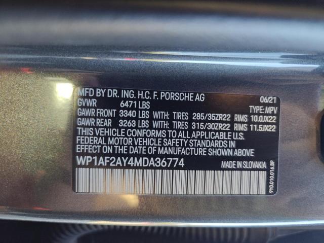 82140205 :رقم المزاد ، WP1AF2AY4MDA36774 vin ، 2021 Porsche Cayenne Tu مزاد بيع