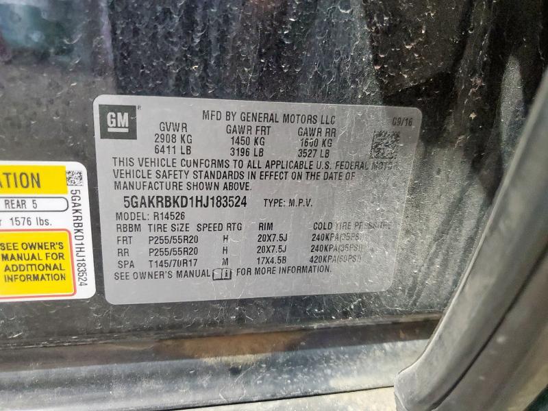 82064785 :رقم المزاد ، 5GAKRBKD1HJ183524 vin ، 2017 Buick Enclave مزاد بيع