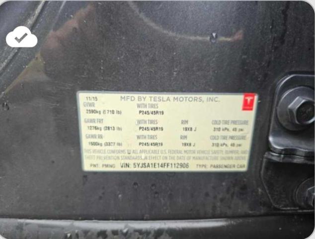 2015 Tesla Model S მანქანა იყიდება აუქციონზე, vin: 5YJSA1E14FF112906, აუქციონის ნომერი: 71368025