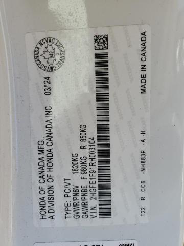 Продажа на аукционе авто 2024 Honda Civic Tour, vin: 2HGFE1F91RH003104, номер лота: 80133685