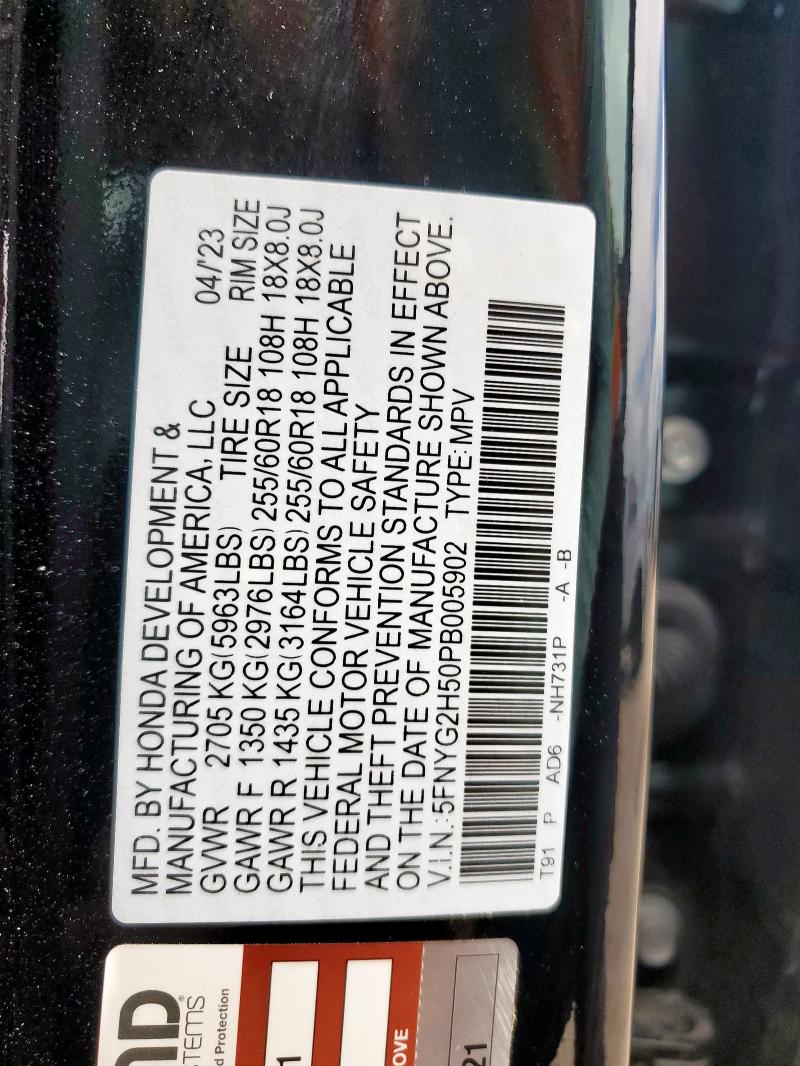 2023 Honda Pilot Exl მანქანა იყიდება აუქციონზე, vin: 5FNYG2H50PB005902, აუქციონის ნომერი: 81667475
