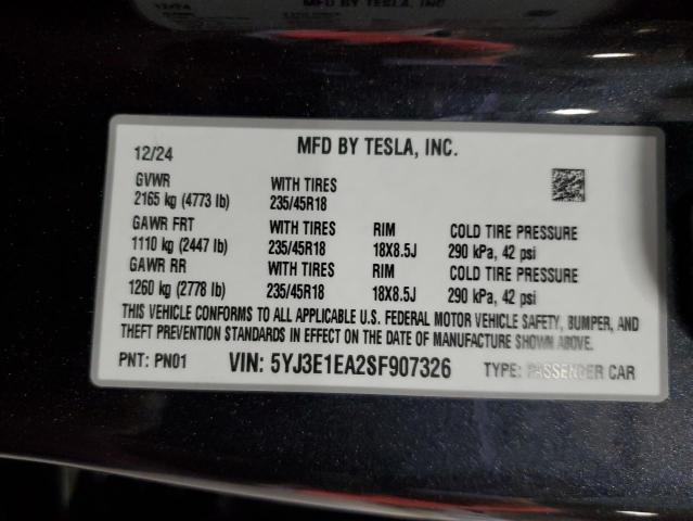 Продажа на аукционе авто 2025 Tesla Model 3, vin: 5YJ3E1EA2SF907326, номер лота: 70354685