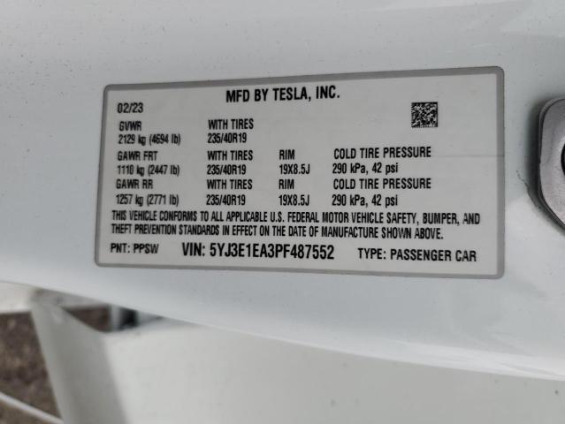 84218955 :رقم المزاد ، 5YJ3E1EA3PF487552 vin ، 2023 Tesla Model 3 مزاد بيع