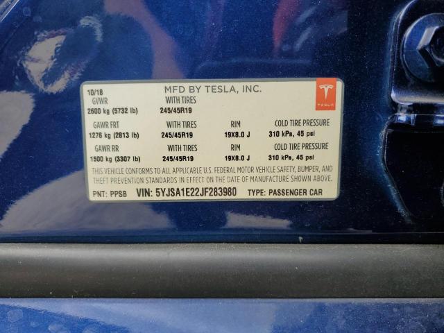2018 Tesla Model S მანქანა იყიდება აუქციონზე, vin: 5YJSA1E22JF283980, აუქციონის ნომერი: 81609165