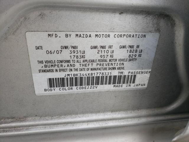 81421645 :رقم المزاد ، JM1BK344X81778331 vin ، 2008 Mazda 3 Hatchbac مزاد بيع