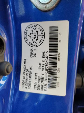 81099805 :رقم المزاد ، 2HGFC2F78GH032977 vin ، 2016 Honda Civic مزاد بيع
