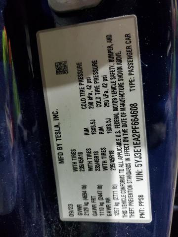 Aukcja sprzedaży 2023 Tesla Model 3, vin: 5YJ3E1EA2PF664608, numer aukcji: 84393955