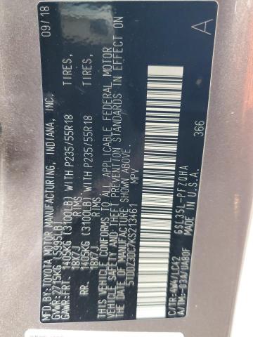 80372795 :رقم المزاد ، 5TDDZ3DC7KS213461 vin ، 2019 Toyota Sienna مزاد بيع