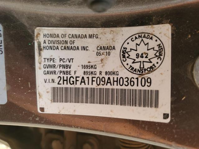 2010 Honda Civic Exl მანქანა იყიდება აუქციონზე, vin: 2HGFA1F09AH036109, აუქციონის ნომერი: 69517505