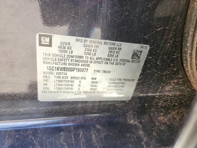 80343065 :رقم المزاد ، 1GC1KWE80GF193077 vin ، 2016 Chevrolet Silverado مزاد بيع