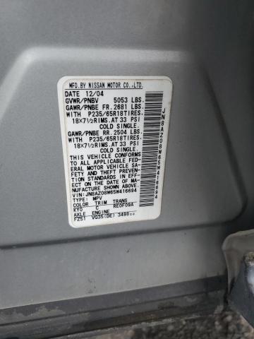 Auction sale of the 2005 Nissan Murano Sl, vin: JN8AZ08W65W416694, lot number: 84643945