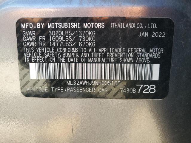 80687945 :رقم المزاد ، ML32AWHJ9NH005165 vin ، 2022 Mitsubishi Mirage مزاد بيع