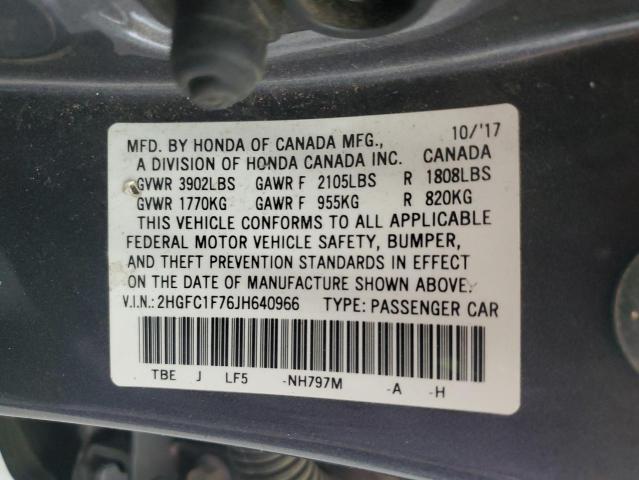 97756545 :رقم المزاد ، 2HGFC1F76JH640966 vin ، 2018 Honda Civic مزاد بيع