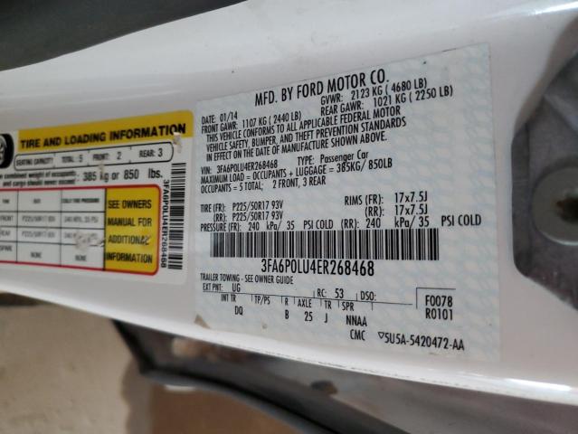 2014 Ford Fusion Se მანქანა იყიდება აუქციონზე, vin: 3FA6P0LU4ER268468, აუქციონის ნომერი: 84261025