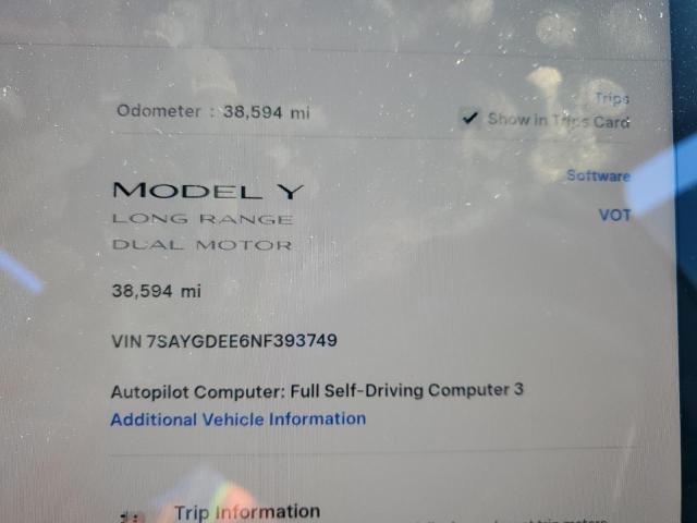 80007835 :رقم المزاد ، 7SAYGDEE6NF393749 vin ، 2022 Tesla Model Y مزاد بيع