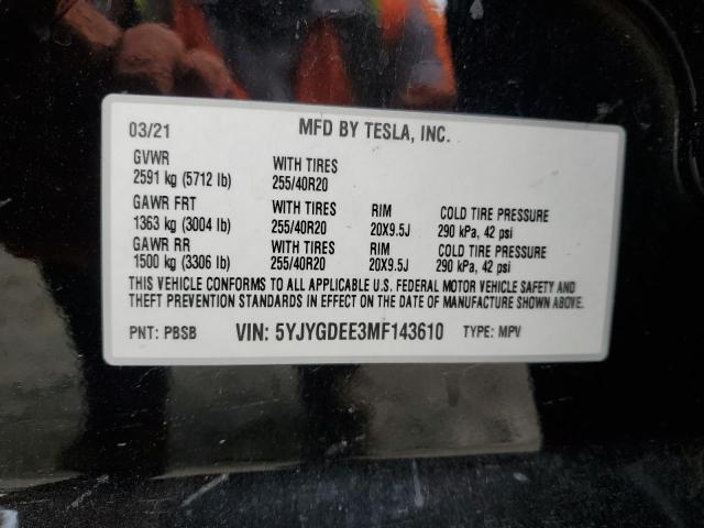 Продажа на аукционе авто 2021 Tesla Model Y, vin: 5YJYGDEE3MF143610, номер лота: 84276255