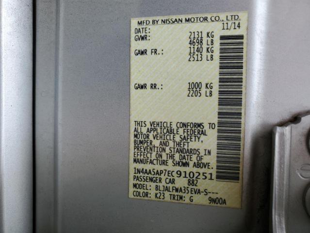 Продаж на аукціоні авто 2014 Nissan Maxima S, vin: 1N4AA5AP7EC910251, номер лоту: 81256475