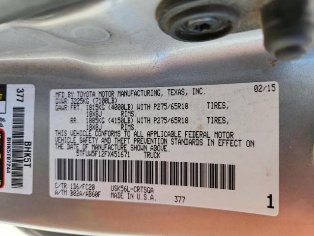 80405525 :رقم المزاد ، 5TFUW5F12FX451671 vin ، 2015 Toyota Tundra مزاد بيع