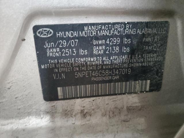 2008 Hyundai Sonata მანქანა იყიდება აუქციონზე, vin: 5NPET46C58H347019, აუქციონის ნომერი: 84635965