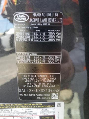 2025 Land Rover Defender 110 X-dynamic Se მანქანა იყიდება აუქციონზე, vin: SALE27EU8S2404958, აუქციონის ნომერი: 82089885