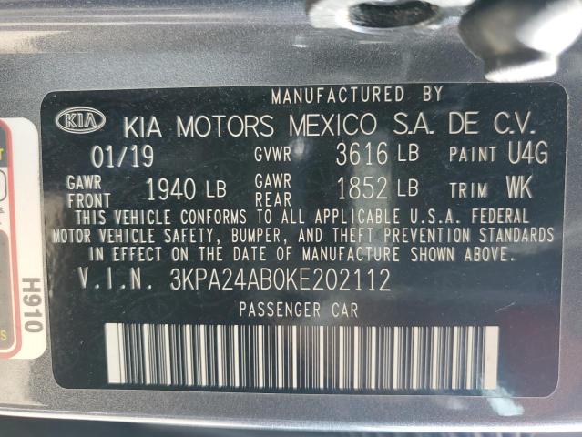 81459615 :رقم المزاد ، 3KPA24AB0KE202112 vin ، 2019 Kia Rio مزاد بيع