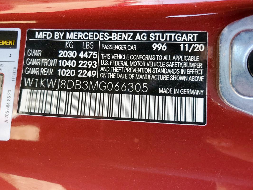 84177195 :رقم المزاد ، W1KWJ8DB3MG066305 vin ، 2021 Mercedes-benz C 300 مزاد بيع