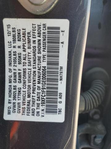 2016 Honda Civic მანქანა იყიდება აუქციონზე, vin: 19XFC1F91GE006064, აუქციონის ნომერი: 80620975
