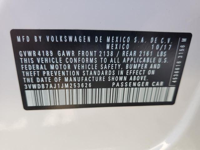 2018 Volkswagen Jetta მანქანა იყიდება აუქციონზე, vin: 3VWDB7AJ1JM253626, აუქციონის ნომერი: 80133045