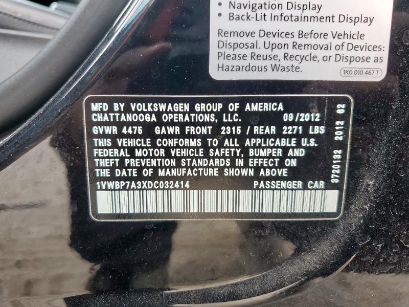 Продажа на аукционе авто 2013 Volkswagen Passat Se, vin: 1VWBP7A3XDC032414, номер лота: 81061975