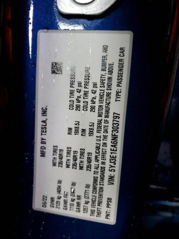 71998425 :رقم المزاد ، 5YJ3E1EA6NF303797 vin ، 2022 Tesla Model 3 مزاد بيع