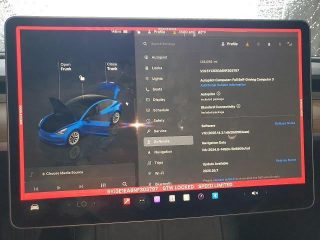 71998425 :رقم المزاد ، 5YJ3E1EA6NF303797 vin ، 2022 Tesla Model 3 مزاد بيع