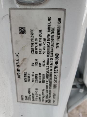 Продаж на аукціоні авто 2021 Tesla Model 3, vin: 5YJ3E1EB7MF049640, номер лоту: 71134125