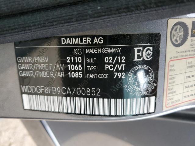 84585365 :رقم المزاد ، WDDGF8FB9CA700852 vin ، 2012 Mercedes-benz C مزاد بيع