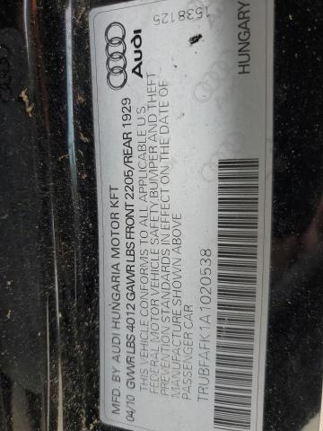 71979195 :رقم المزاد ، TRUBFAFK1A1020538 vin ، 2010 Audi Tt Premium مزاد بيع