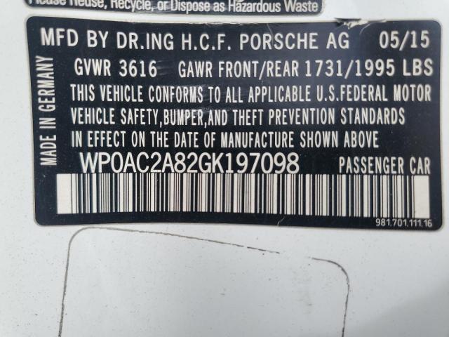 80369575 :رقم المزاد ، WP0AC2A82GK197098 vin ، 2016 Porsche Cayman Gt4 مزاد بيع