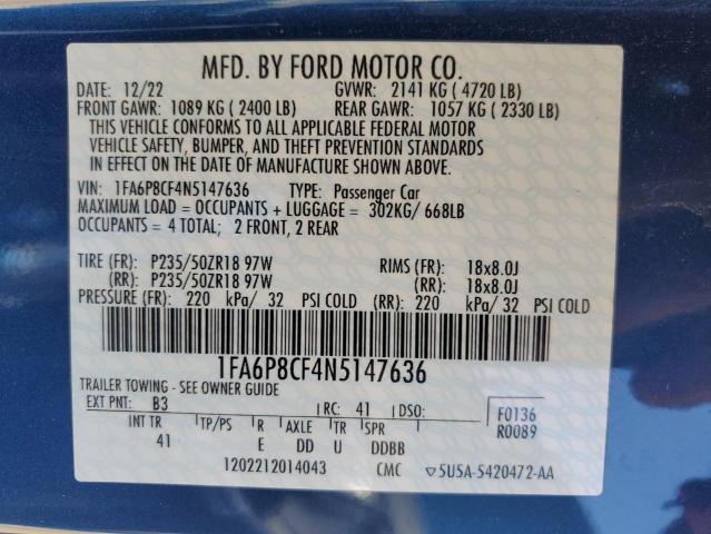Продаж на аукціоні авто 2022 Ford Mustang, vin: 1FA6P8CF4N5147636, номер лоту: 71217455