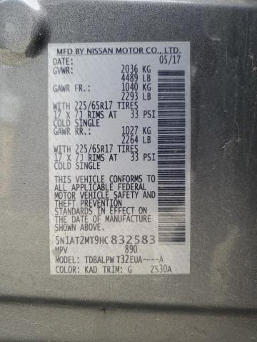 2017 Nissan Rogue მანქანა იყიდება აუქციონზე, vin: 5N1AT2MT9HC832583, აუქციონის ნომერი: 83867265