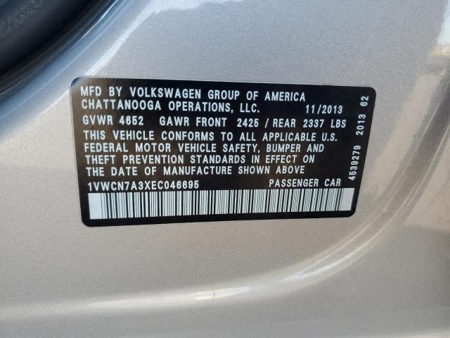Aukcja sprzedaży 2014 Volkswagen Passat Sel, vin: 1VWCN7A3XEC046695, numer aukcji: 81782105