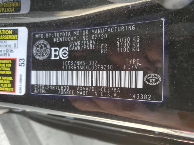 Auction sale of the 2020 Toyota Camry, vin: 4T1K61AKXLU379210, lot number: 70141605
