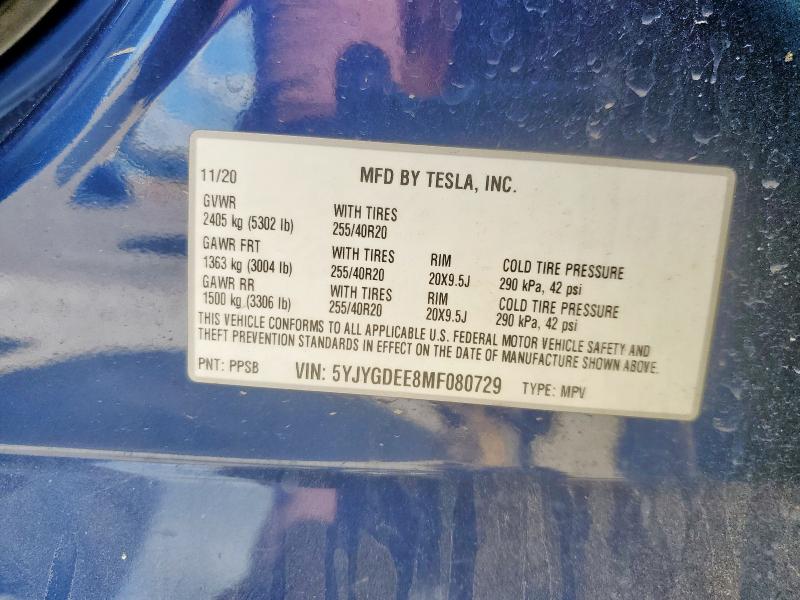 84159995 :رقم المزاد ، 5YJYGDEE8MF080729 vin ، 2021 Tesla Model Y مزاد بيع
