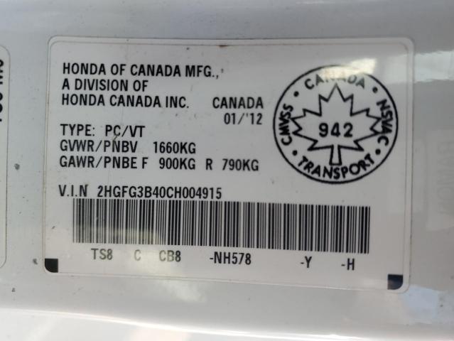 Продажа на аукционе авто 2012 Honda Civic Lx, vin: 2HGFG3B40CH004915, номер лота: 83869535