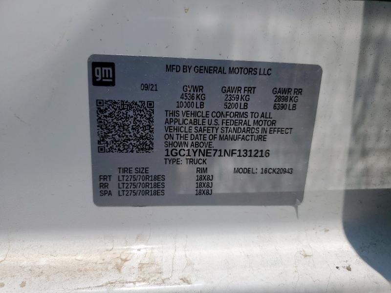 Aukcja sprzedaży 2022 Chevrolet Silverado, vin: 1GC1YNE71NF131216, numer aukcji: 71861885